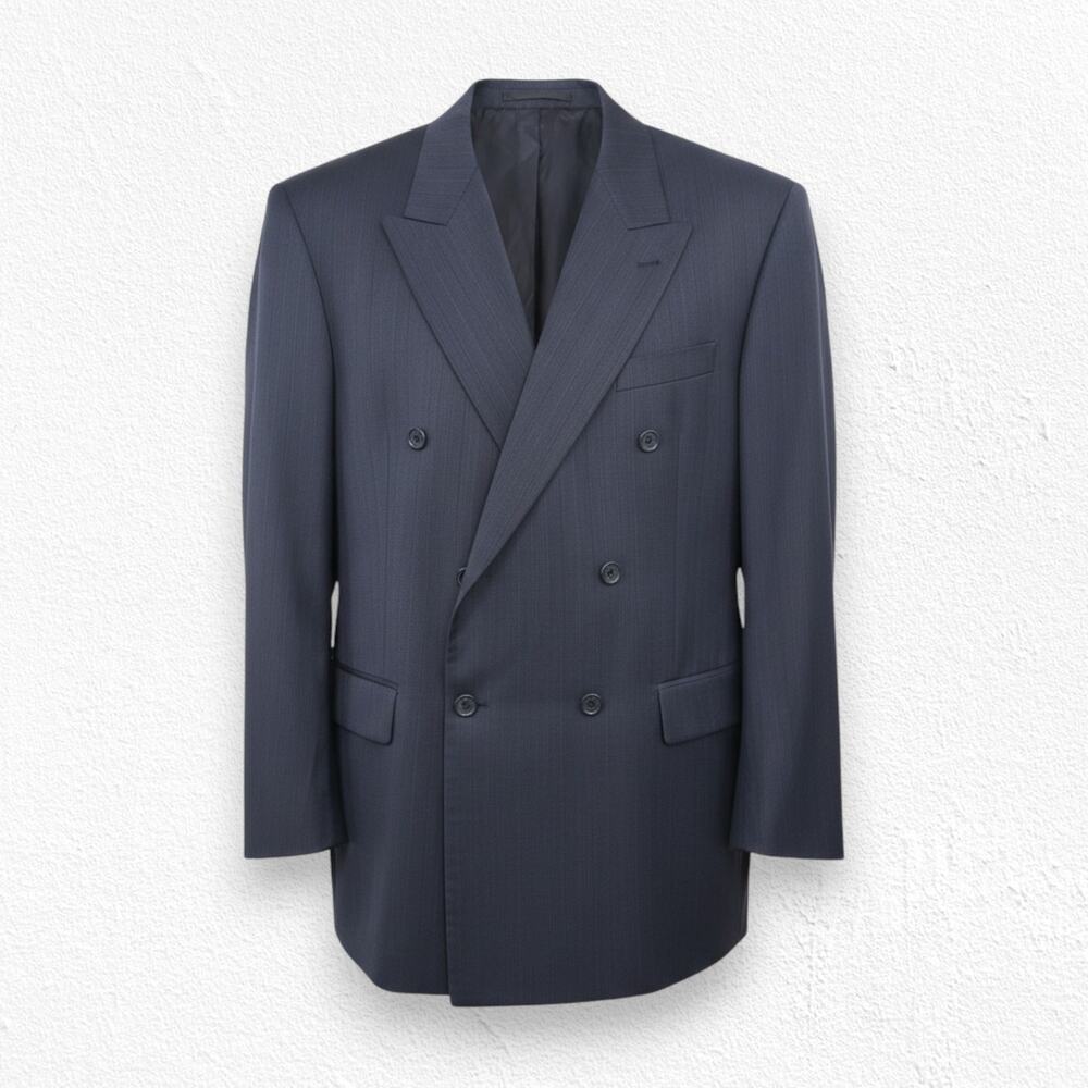 Vintage Italian Wool Double Breasted Blazer Navy Pinstripe Jacket Size 46EU 41US